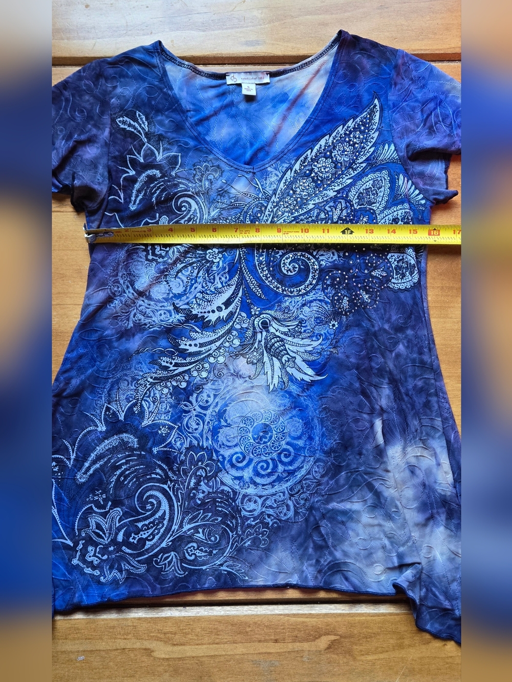 Christopher & Banks Blue Paisley Embellished Top Asymmetrical Hem Size Small - Picture 9 of 11